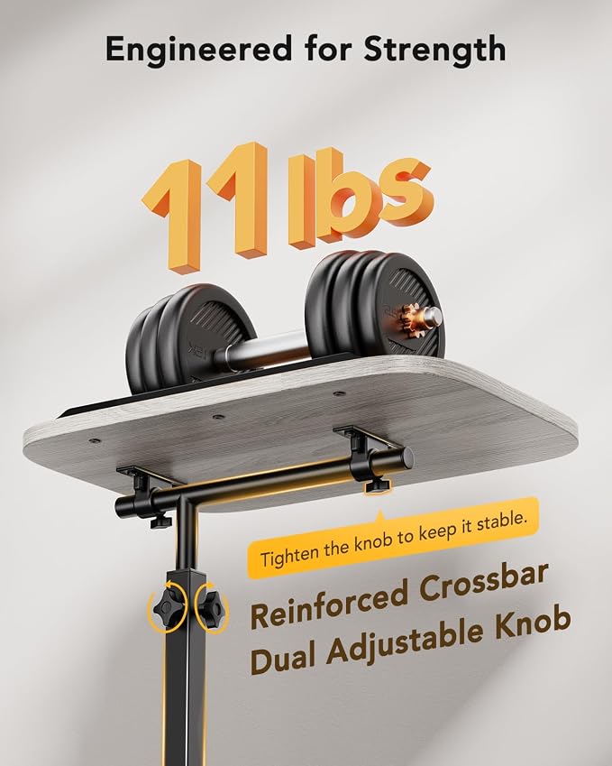 HUANUO TV Tray with Height Adjustment, 360° Swivel, 90° Tilt, Grey | 19"–31.5" Height Range, Dual Knobs & Crossbeam for Stability, Anti-slip Bar, Foldable, for Eating & Working Beside Sofa, Bed