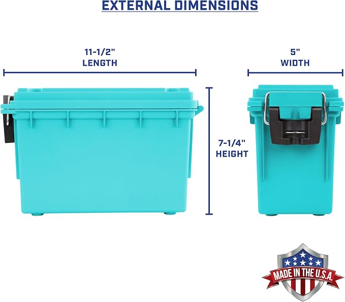 Sheffield Ammo Box Made in USA, Stackable Lockable Ammo Storage Box, Teal | Lockable Storage Box, Water and Dust Resistant Dry Box, Secures Hunting Gear, Gun Accessories, Supplies, and Bullets