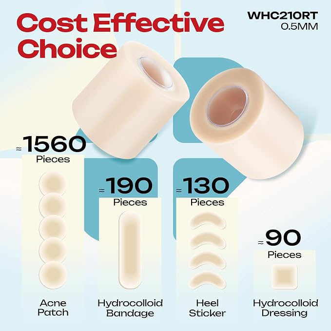LIFARA Hydrocolloid Roll for Wound Care - Cut-to-Size, Hydrocolloid Patch Bandages with Self-Adhesive, Ultra Absorbent & Waterproof, First Aid Kit Essential (19.7mil/ 0.5mm Thickness, 2in*10ft)