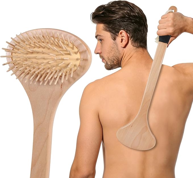 OWIIZI Oversized Back Scratcher Long Handle Backscratchers for Men Women | Provides Itch Relief,17.2" Wooden Curved Handle Body Scratcher Brush,Wider Head,Larger Skin Scratching Massager for Adults