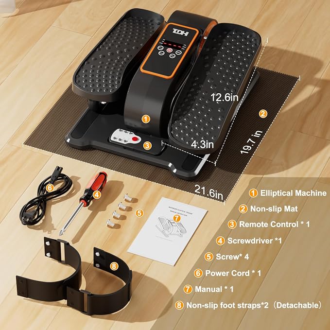 TDH Under Desk Elliptical Machine,Electric Leg Exerciser as Seen on Tv for Senior Adult,Portable Quiet Pedal Exerciser While Sitting with 12 Adjustable Speed Auto&HR Mode for Home Office