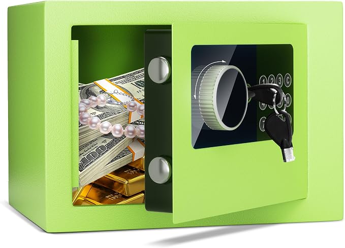 Digital Electronic Money Safe, Steel Security Lock Box with Keypad, Office Hotel Business Jewelry Gun Cash Safe, 0.23 Cubic Feet, 9.06" W x 6.69" D x 6.69" H（green）