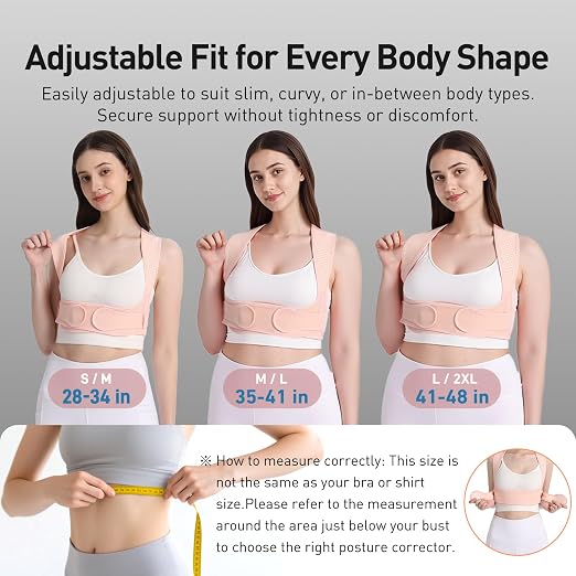Posture Corrector for Women Back Brace Shoulder Straightener Pink, S/M | Back Posture Corrector Women, Posture Support Belt, Adjustable Fit, Office, Travel, Daily Wear