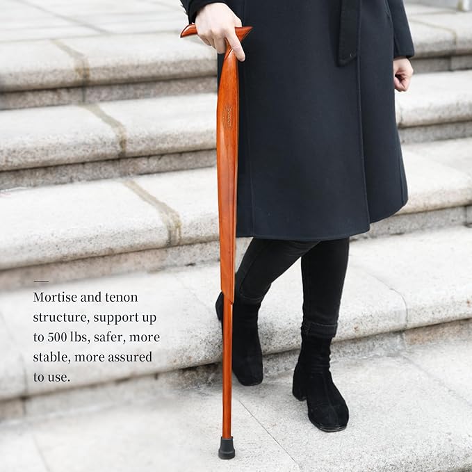 Wooden Walking Cane for Men and Women -Natural Solid Wood, 3 Rubber Tips, Heavy Duty, with Travel Bag- Wooden Walking Stick, Ergonomic Canes for Seniors Unisex Walking Canes