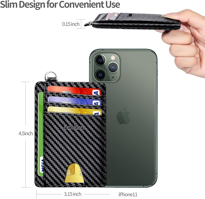 Slim Minimalist Front Pocket Wallet, RFID Blocking Credit Card Holder Wallet with Detachable D-Shackle for Men Women