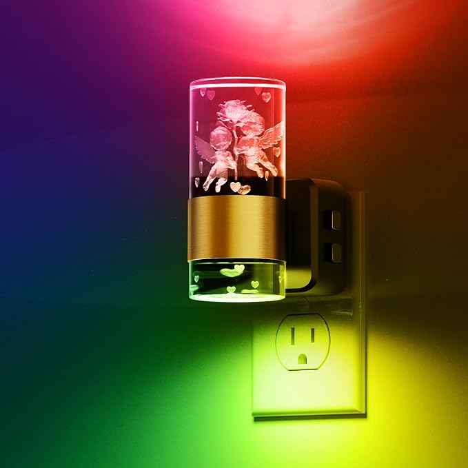 L LOHAS LED Night Lights Plug into Wall, Dusk to Dawn Sensor Nightlight | 9 Colors Changing, Adjustable Brightness, Acrylic Decorative Night Lights for Bathroom, Wedding, Birthday Gift