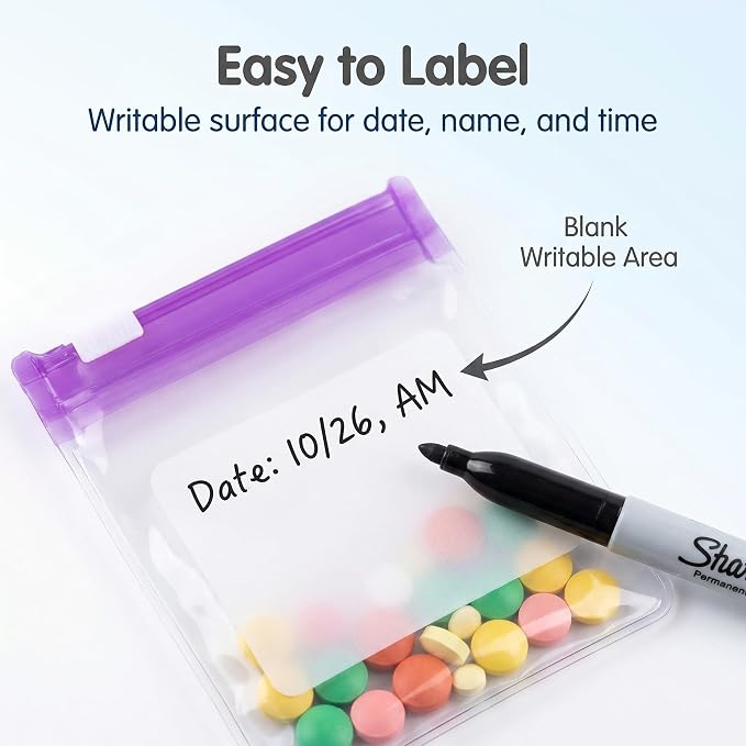 Self Sealing Medicine Bags, 2026 Waterproof Pill Pouch Set, Reusable Travel Pills Organizer for Medicine Vitamins Small Items, Self-Sealing Zipper Medicine Bags for Daily Use Use(14pcs)