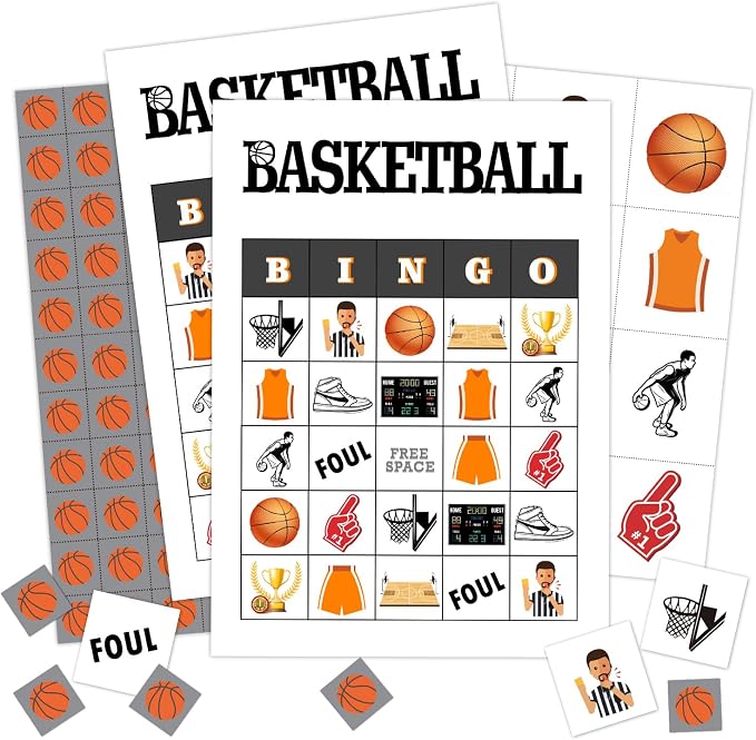 Basketball Bingo Cards, 24 Player Basketball Party Bingo Game for Family Adult, Sport Party Favor, Large Group Party Celebration Activity -09