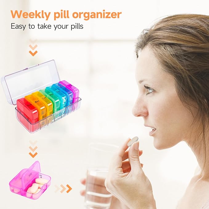 Zoksi Pill Organizer 2 Times a Day, Weekly 7 Day Pill Box, Daily Am Pm Pill Organizer with Double-Side Large Opening for Easy to Use, Color Tracking Travel Pill Case for Medicine, Fish Oils, Vitamins