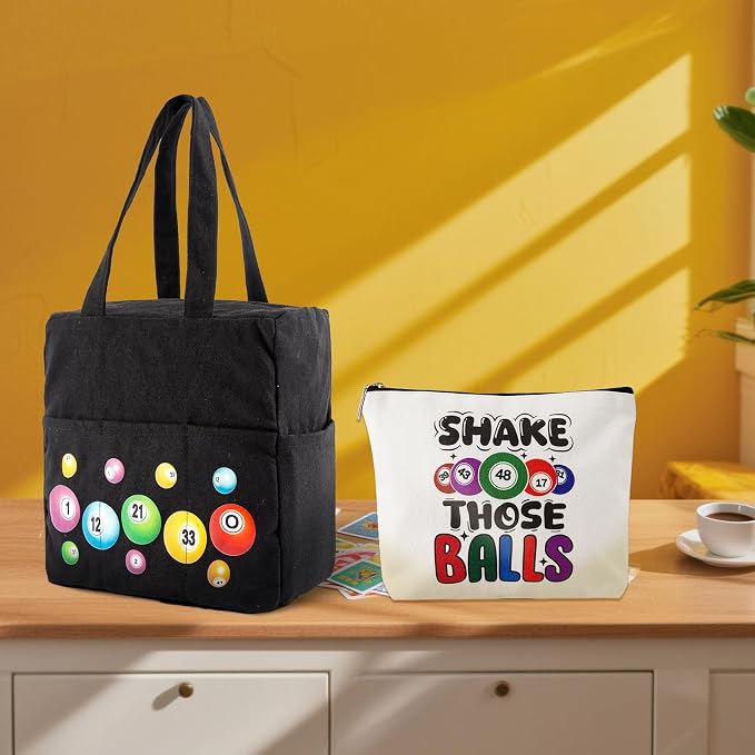 Bingo Bags with Pockets on Clearance, Bingo Bag with Zipper and Polyester Bingo Daubers Makeup Bag, Bingo Bags and Accessories Tote Gifts Game Suitable for Women and Girls (Black)