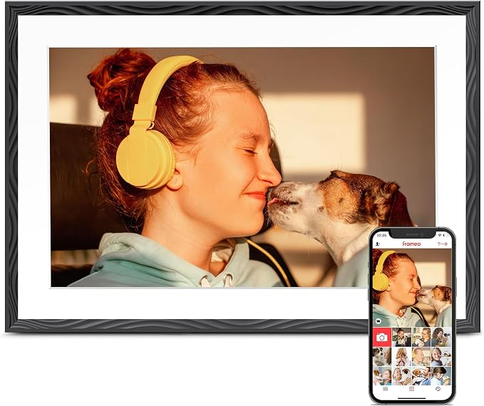 Frameo 10.1'' Digital Picture Frame WiFi, 1280 * 800 HD Touch Screen, 32GB Memory, Wall Mountable Digital Photo Frame, Auto-Rotate, Share Instantly, Wedding, Birthday Gifts for Mom
