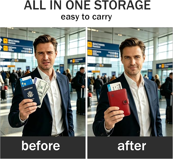 Passport Holder RFID Blocking Travel Wallet, Scarlet Red | Passport Cover with Multiple Card Slots, Water-Resistant & Easy-Carry, Must-Have Travel Accessory for Men & Women.