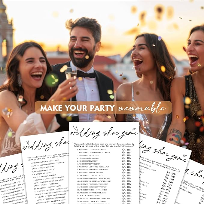Bridal Shower Games 25 Guests, Engagement Party Wedding Games for Guests, Minimalist White Wedding Party Supplies - A04-2