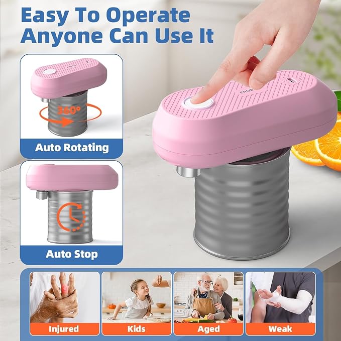 Auto Electric Can Opener, Rechargeable Can Openers for Seniors & Arthritis | One-Touch Rechargeable Battery Automatic Can Opener, Hands-Free, Smooth Edge, Compact, Cordless, Food-Safe Kitchen Gadgets