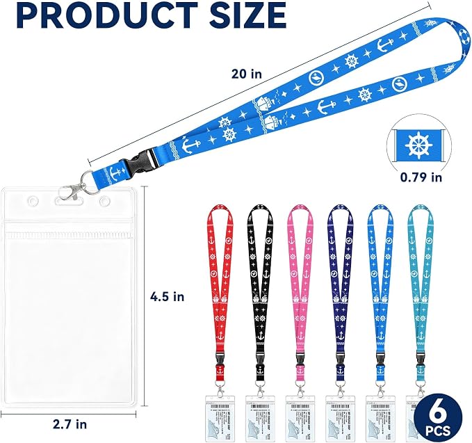 HONSIO 6 Pack Cruise Lanyard for Ship Cards, Cruise Essentials 2026 | Detachable Lanyards with Waterproof ID Badge Holders, Cruise Must Have for Carnival, Royal Caribbean, NCL