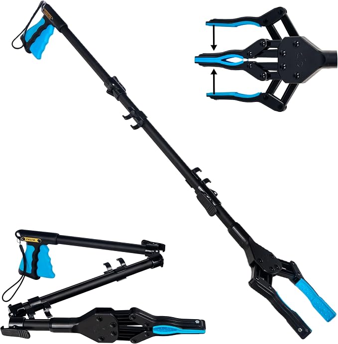 36-Inch Folding Grabber Reacher Tool, Blue, for Seniors | Magnetic Tip, 360° Rotating Jaw, Ergonomic Trigger Grip, Folds & Locks for Storage, Post-Surgery & Arthritis Recovery Aid