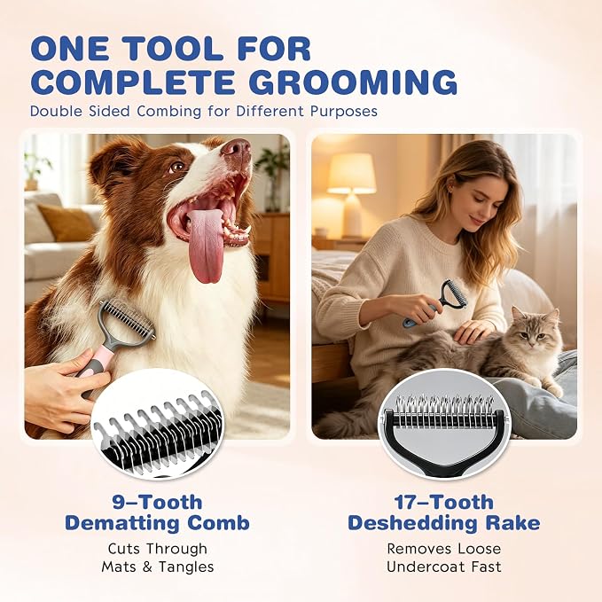 2PCS Pet Pro Grooming Dual-Sided Pet Pro Grooming Tool, Cat Brush Rake and Long Haired Dog Brushes, Pets Knotter Dogs and Cats for Grooming Hair Pets Tools