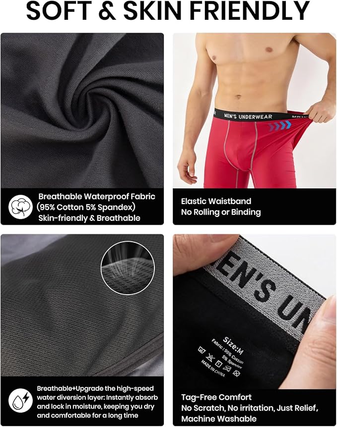 Men's Incontinence Underwear, 100ML Absorb Leakproof Boxer Brief | With Upgraded Fast-Absorbing Core, Washable Reusable Cotton Incontinence Briefs for Men, Bladder Leak Protection 5 Pack/L