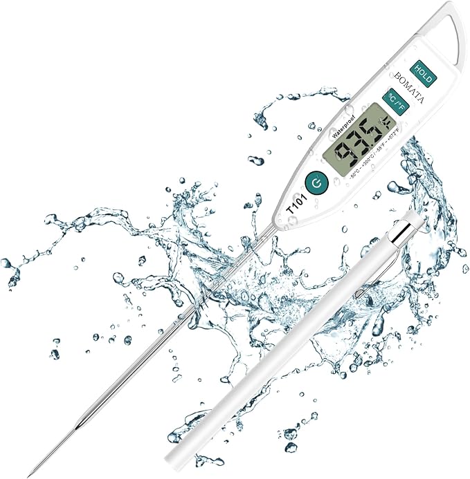 BOMATA Digital Water Thermometer for Liquid, Meat, Cooking, IPX7 Waterproof | Instant Read Food Thermometer, 5in Long Probe for Candle, Water, Meat, BBQ! T101 (White Color)…