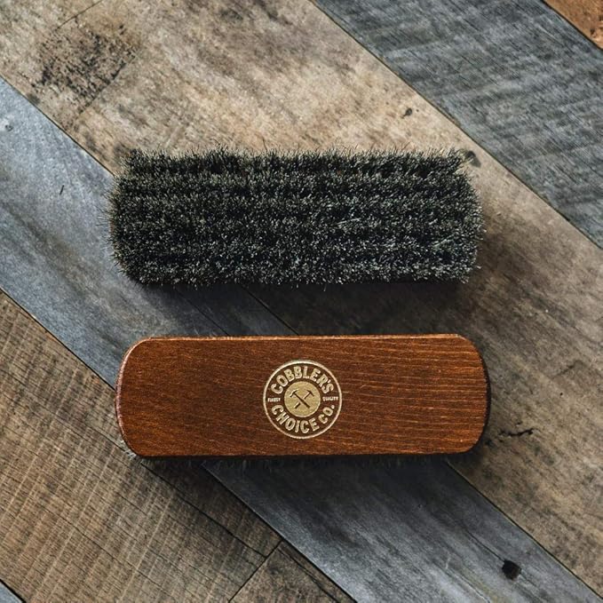 Premium Shoe Brush - Horsehair Shoe Brush - Concaved Handle for Premium Grip, Brown
