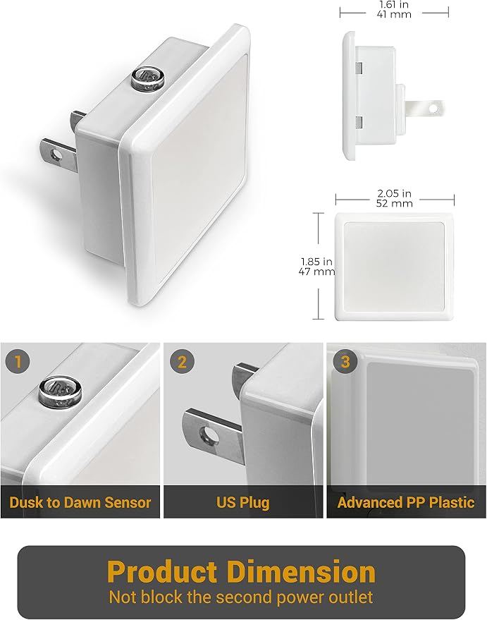 JandCase Night Light, 4 Pack Night Lights Plug into Wall, Auto Light Sensor | 3000K Warm White Nightlight Plug in, LED Night Lights for Kids Adults Bathroom Hallway Kitchen