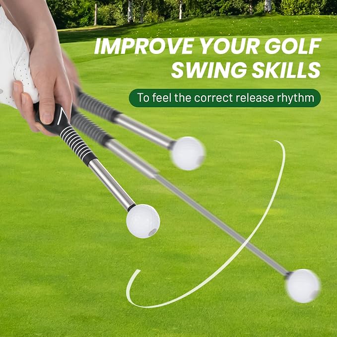 5-in-1 Retractable Golf Swing Trainer, Training Aid with Grip Trainer, Grip Correction for Beginners & Tempo Training for Advanced, Click Feedback, Right/Left-Handed