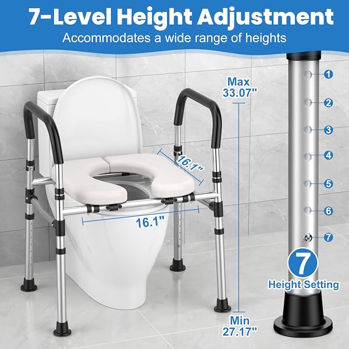 Toilet Seat Riser for Seniors, Raised Toilet Seat with Handles - FSA/HSA Eligible, Adjustable Height & Width, Supports 400 lbs - Universal Fit for Elderly, Handicap, Post-Surgery & Pregnancy