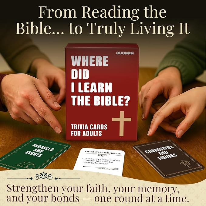 Quokka Trivia Game for Families - Fun Educational Trivia Cards | Bible Game with 500 Trivia Question for Christians – Religious Gifts for Adults and Family - 4 Categories to Learn and Play