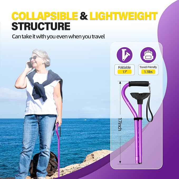 BeneCane Walking Cane Adjustable Cane with Offset Soft Cushioned Handle for Men & Women Lightweight Comfortable Extra Stability Base Mobility Aid for Men Women and Seniors