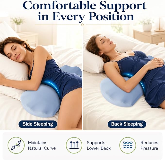 Fledano Lumbar Pillow for Sleeping, Lumbar Support Pillow for Bed for Back Pain Relief, Memory Foam Lower Back Pillow for Bed, Back Support Pillow for Side & Back Sleepers, Washable Cover