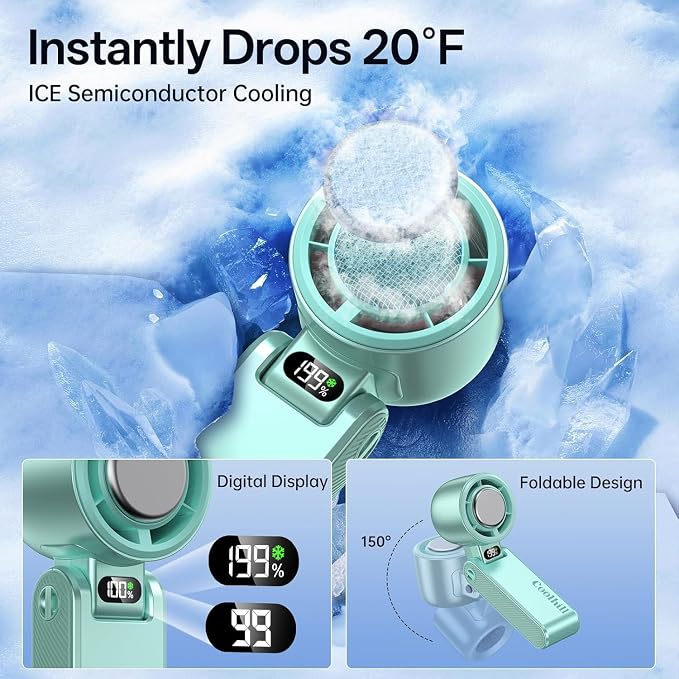Pro Handheld Portable Fan with Turbo Cooling 199-Speed 5500mAh | Hand Held Fan Rechargeable 20000 RPM Powerful Mini Personal fan for Travel, Outdoor, Beach & Makeup