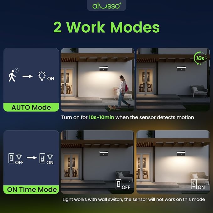 ALUSSO® 20W/40W/55W LED Outdoor Motion Sensor Wall Light, 3000K/4000K/6500K Aluminum Exterior Lighting Fixtures, 360° Rotatable Wall Pack Lights, IP65 Waterproof Sconce for Porch Patio Garage, Black