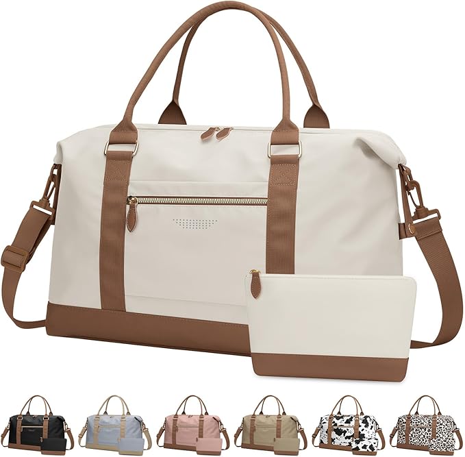 ELONGRIVER Travel Duffle Bag for Women, Weekender Bags, Hospital Bag for Labor Delivery, Lightweight Tote Duffel Overnight Bag with Luggage Sleeve, Airplane Travel Bags with Toiletry Bag,X-Large,Beige