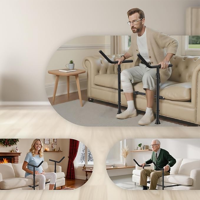 Stand Assist for Couch and Sofa with Support Legs, Height Width Adjustable Standing Aid for Elderly, Disabled, Patients and Seniors with Mobility Issues Portable Couch Handle for Chair (Black)