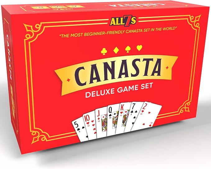 All7s Deluxe Canasta Game Set - Canasta Set with Rotating Card Holder Tray and Scorepad - Large Print Cards for Adults and Seniors - Weekly Card Night