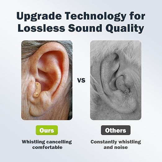 CHOSGO OTC Rechargeable Hearing Aids for Seniors, 12-Channel Digital Hearing Amplifiers with Noise Cancellation, Invisible CIC Design with Anti-Misoperation Volume Control, Red Blue
