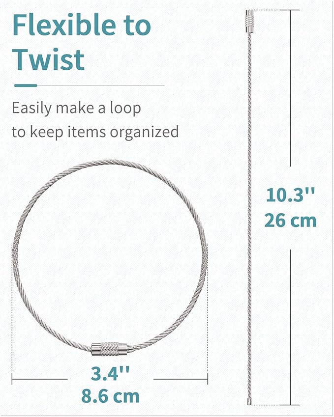 Pawfly 4"/6"/10" Wire Keychain Cable Key Ring Loop Holder 20/50/100Pcs | Large, Stainless Steel, Toughly Braided, Connectable, Corrosion Resistant, for Luggage Tag Kitchen Utensils