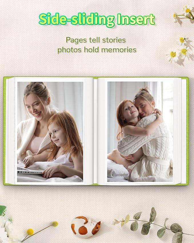 Artfeel Photo Album 4x6 with 100 Pockets,Slip-in Picture Albums,Linen Cover Memory Book with Front Window,White Page Vertical Photo Book for Wedding,Family,Anniversare,Baby,Vacation