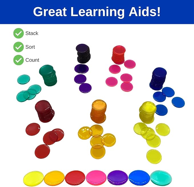 MR CHIPS Plastic Bingo Chips for Games 150 Count Bag - Solid and Transparent Colors Counting Green 3/4 Inch