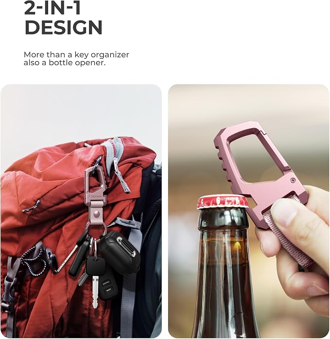Dexnor Heavy Duty Key Chain Bottle Opener, Carabiner Key Ring Clip Aerospace-grade Stainless Steel Car Key Fob Holder Organizer EDC Keychain Keyring Accessories for Men and Women Peony Pink