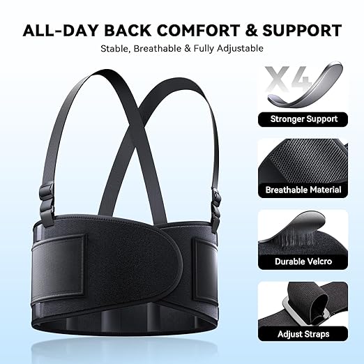 Work Back Brace for Men & Women, Adjustable Lower Back Support Belt for Sciatica, Herniated Disc, Pain Relief, Moving Warehouse Heavy Lifting Safety & Protection (Black, XX-Large)