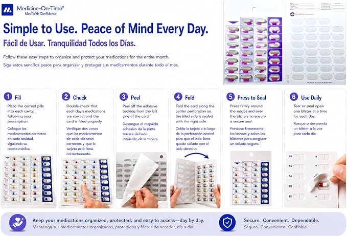 250-Pack Bulk Medication Blister Cards - 31-Day Cold Seal Pill Organizer for Pharmacies, Nursing Homes, Caregivers - Disposable No Equipment Needed - Wholesale Healthcare Supply