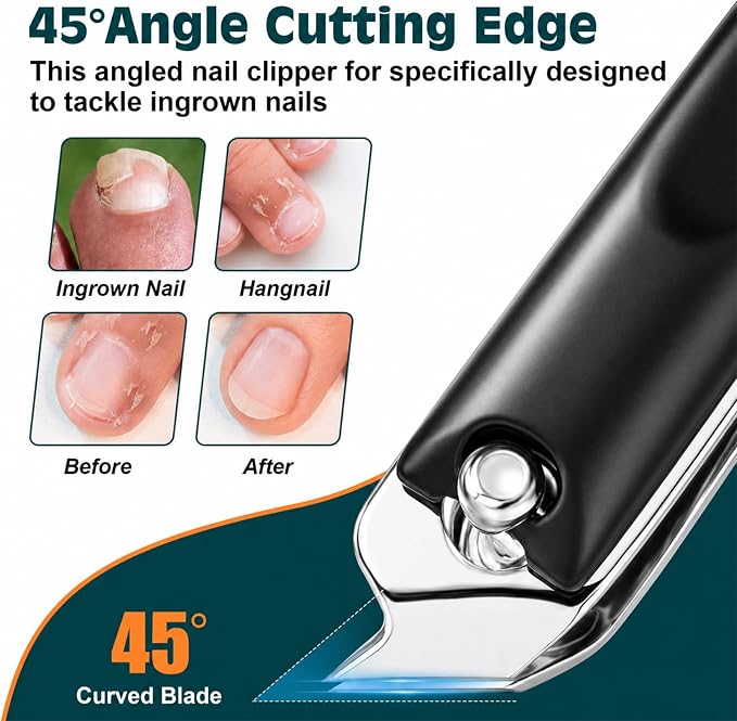 Nail Clippers Set, Fingernail and Toenail Clipper Cutters Kit | Ultra Sharp All-IN-ONE Kit: 15% Thicker Premium Sturdy Podiatrist Toe Nail Care Tools. Perfect Grooming Gifts with Case