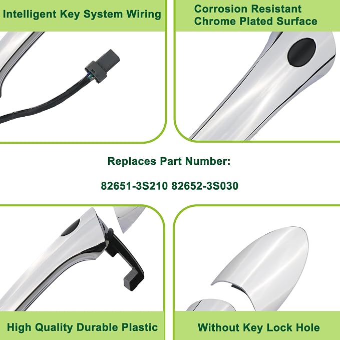 Exterior Door Handle Front Right Passenger Side with Smart Entry Without Keyhole Compatible with 2011-2015 Hyundai Sonata Hybrid Replaces 82651-3S210 82652-3S030