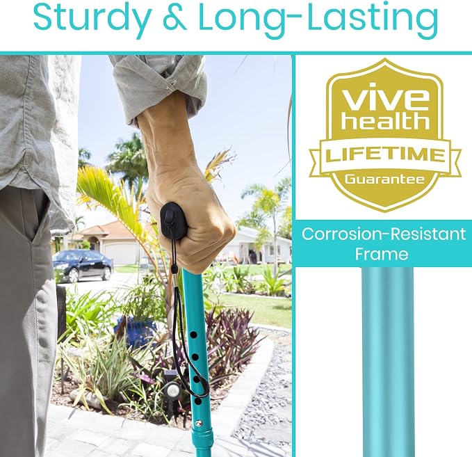 Vive Folding Cane - Foldable Walking Cane for Men, Women - Fold-up, Collapsible, Lightweight, Adjustable, Portable Hand Walking Stick - Balancing Mobility Aid - Sleek, Comfortable
