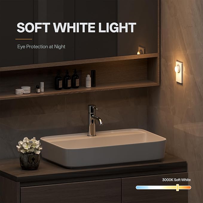 Night Light Plug in, Dimmable LED Mini Nightlights for Kids, Auto Dusk to Dawn Sensor, Automatic On and Off Night Lamp for Hallway,Bedroom, Stairway, 3 Brightness, Energy Efficient, 3CCT, 6Pack