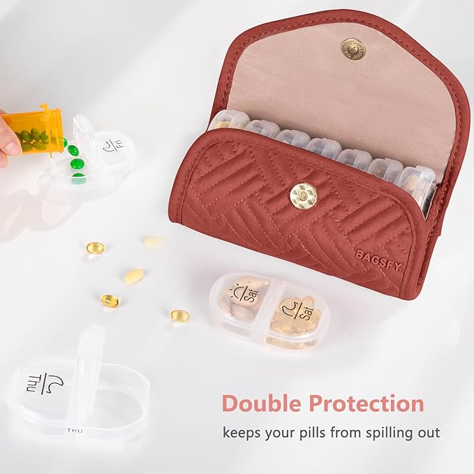 BAGSFY Weekly Pill Organizer 2 Times a Day in a Cute Fabric Pill Case, Medicine Bag, AM PM Pill Box 7 Day, Portable Medication Travel Case for Pills, Vitamins, Fish Oils, Supplements.