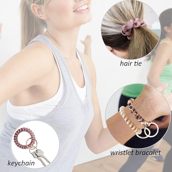 BIHRTC Stretchable Wristband Wristlet Keychain Elastic Coil Spring Spiral Key Chain for Gym Pool Sauna Outdoor Activities