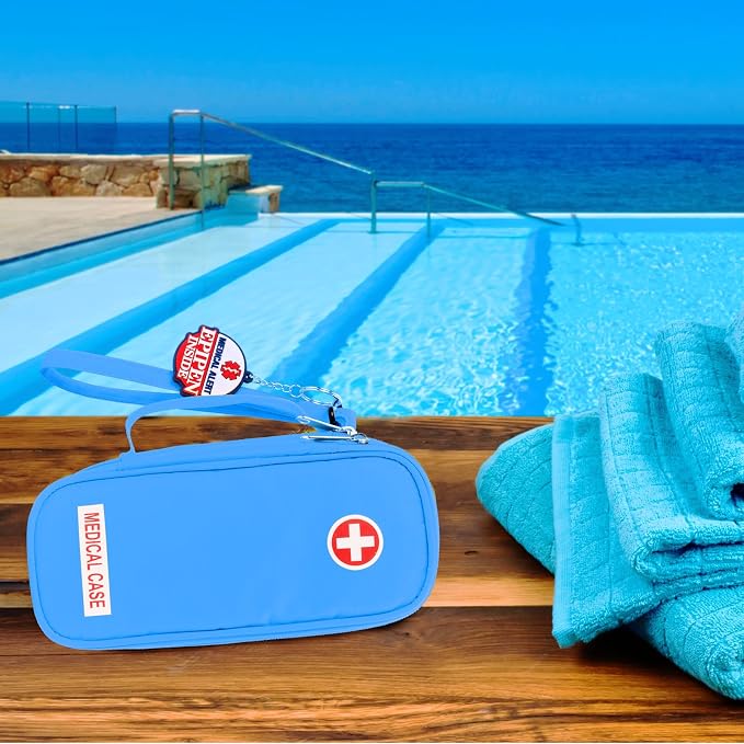 Jayour EpiPen Medical Carrying Case Insulated, Travel Medication Organizer Bag Emergency Medical Pouch, Fits 2 EpiPens, Asthma Inhaler, Anti-Histamine, Auvi-Q, Allergy Medicine Essentials (Blue)