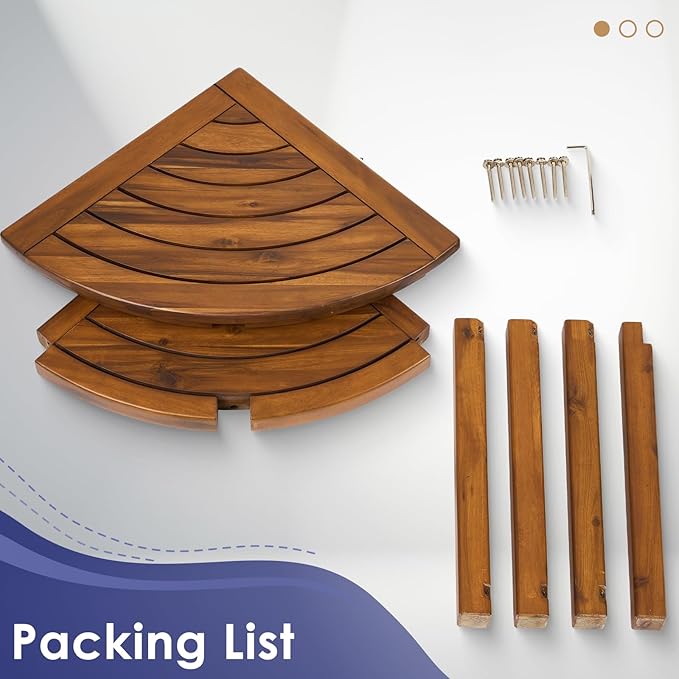 Teak Shower Stool, 18" Corner Shower Benches for Inside Shower Bathroom Wood Shower Seat with Storage Shelf Waterproof - S35796